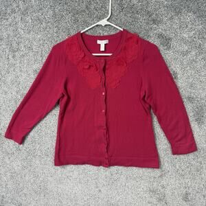 Castro Cardigan Sweater 2 Medium Rosette Applique Office Coquette Cottagecore